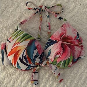 Floral Halter Push-Up Bikini Top - Pink Multi